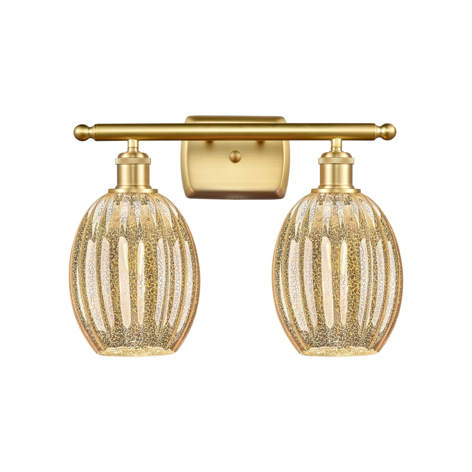 Innovations Preston Bulb 16in 2-Light Bath Vanity Light | Industrial Satin Gold and Mercury Glass | Bathroom Vanity | Model 516-2W-SG-G459-6ME