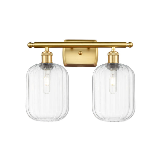 Innovations Preston Cylinder 17in 2-Light Bath Vanity Light | Industrial Satin Gold and Clear Glass | Bathroom Vanity | Model 516-2W-SG-G460-7CL