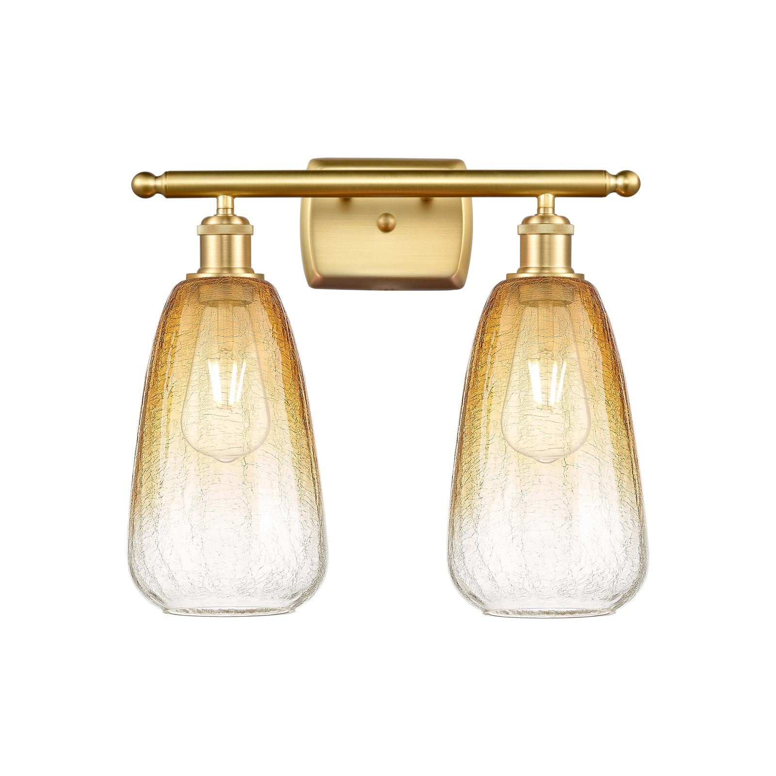 Innovations Brookhaven Almond 16in 2-Light Bath Vanity | Industrial Satin Gold and Amber Glass | Bathroom & Powder Room | Model 516-2W-SG-G480-6AM
