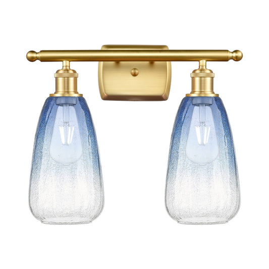 Innovations Brookhaven Almond 16in 2-Light Bath Vanity | Industrial Satin Gold and Sapphire Blue Glass | Bathroom & Powder | Model 516-2W-SG-G480-6SB
