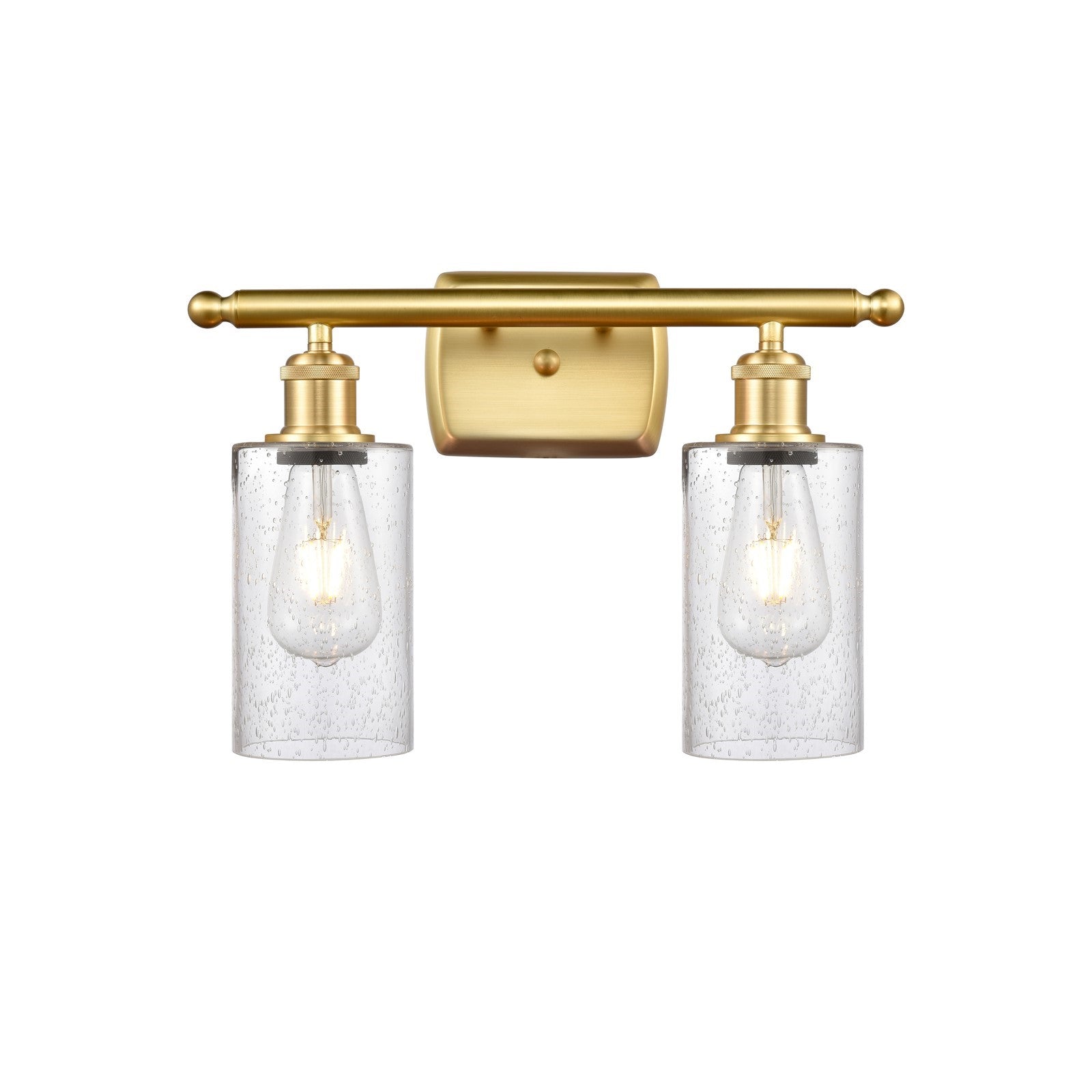 Innovations Clymer 14in 2-Light Bath Vanity Light | Art Nouveau Satin Gold and Seedy Glass | Bathroom & Powder Room | Model 516-2W-SG-G804