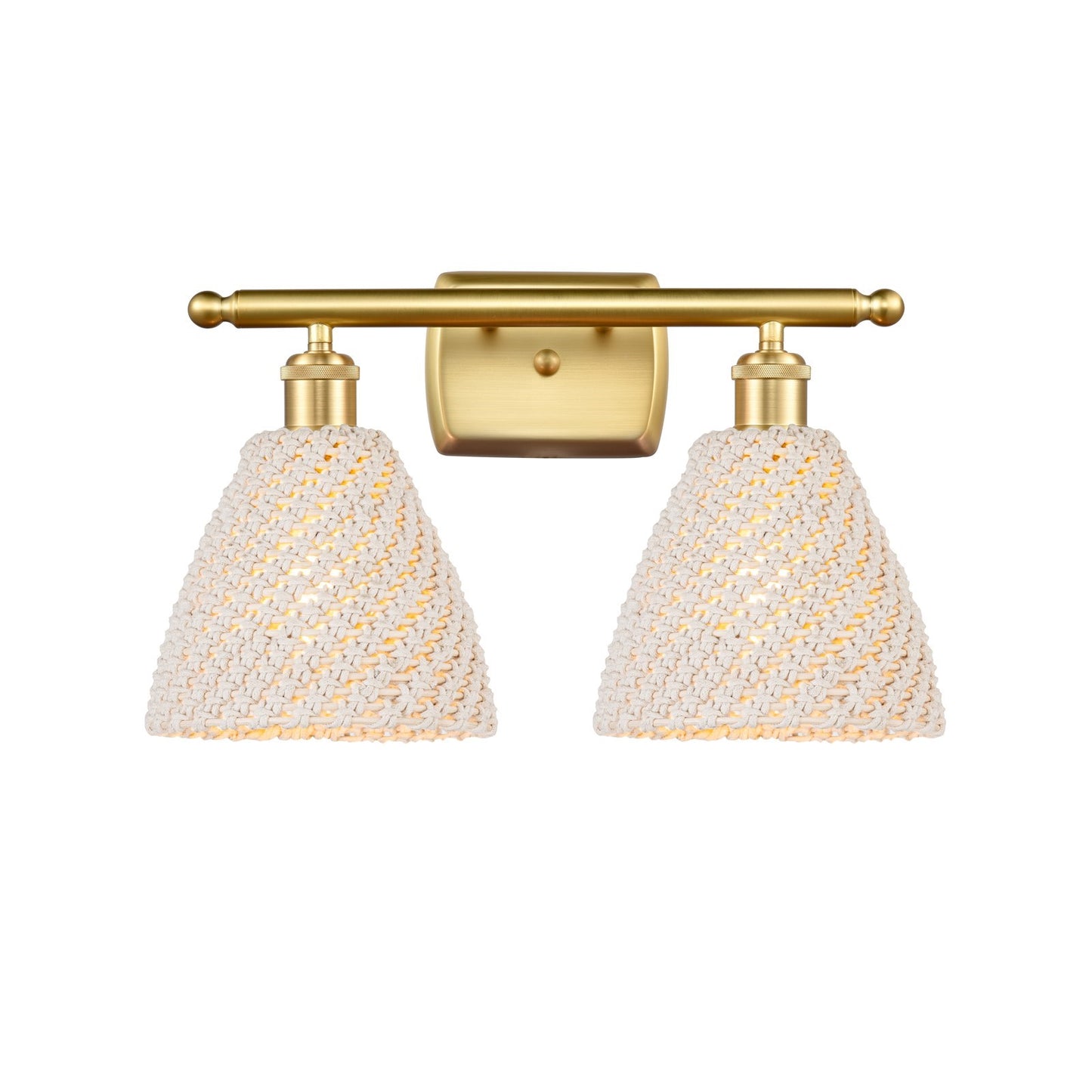 Innovations Bristol Natural 18in 2-Light Bath Vanity Light | Industrial Satin Gold and Natural Fiber | Bathroom & Powder | Model 516-2W-SG-NBD-75-NAT