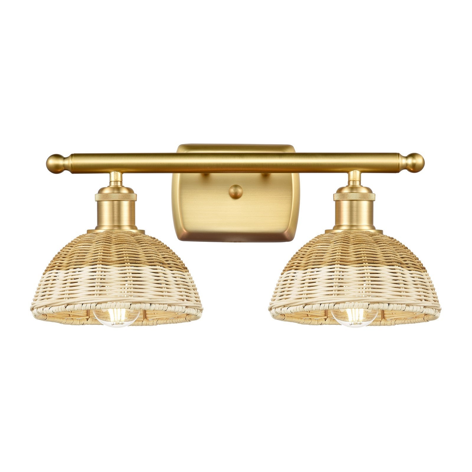 Innovations Bristol Natural II 18in 2-Light Bath Vanity Light | Industrial Satin Gold and Natural Fiber | Bathroom | Model 516-2W-SG-NBD2-75-NAT
