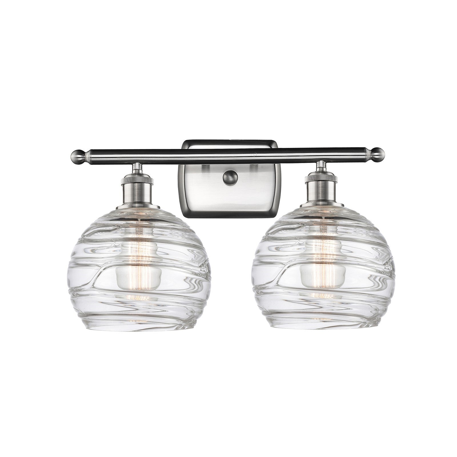Innovations Athens Deco Swirl 18in 2-Light Bath Vanity | Industrial Brushed Satin Nickel and Clear Deco Swirl Glass | Model 516-2W-SN-G1213-8CL