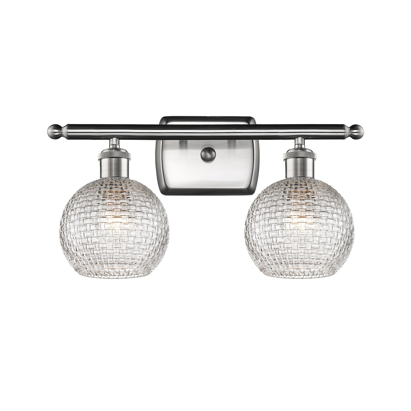Innovations Athens 16in 2-Light Bath Vanity | Modern Brushed Satin Nickel and Clear Basket Weave Glass | Bathroom | Model 516-2W-SN-G122C-6CL
