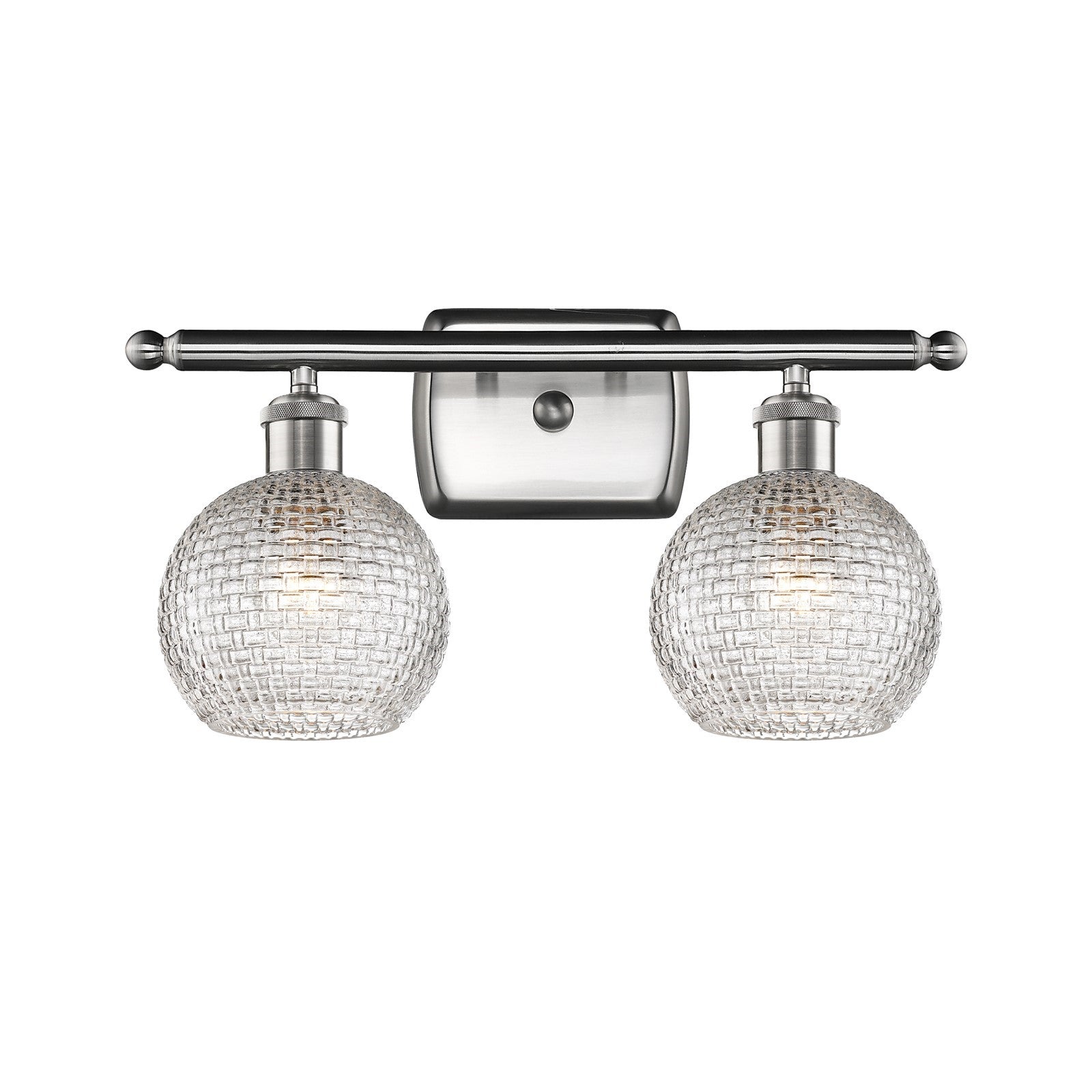Innovations Athens 16in 2-Light Bath Vanity | Modern Brushed Satin Nickel and Clear Basket Weave Glass | Bathroom | Model 516-2W-SN-G122C-6CL