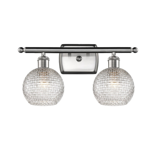 Innovations Athens 16in 2-Light Bath Vanity | Modern Brushed Satin Nickel and Clear Basket Weave Glass | Bathroom | Model 516-2W-SN-G122C-6CL
