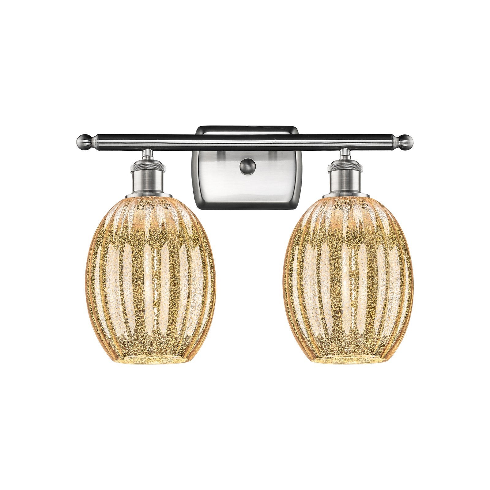 Innovations Preston Bulb 16.25in 2-Light Bath Vanity Light | Industrial Brushed Satin Nickel and Mercury Glass | Bathroom | Model 516-2W-SN-G459-6ME