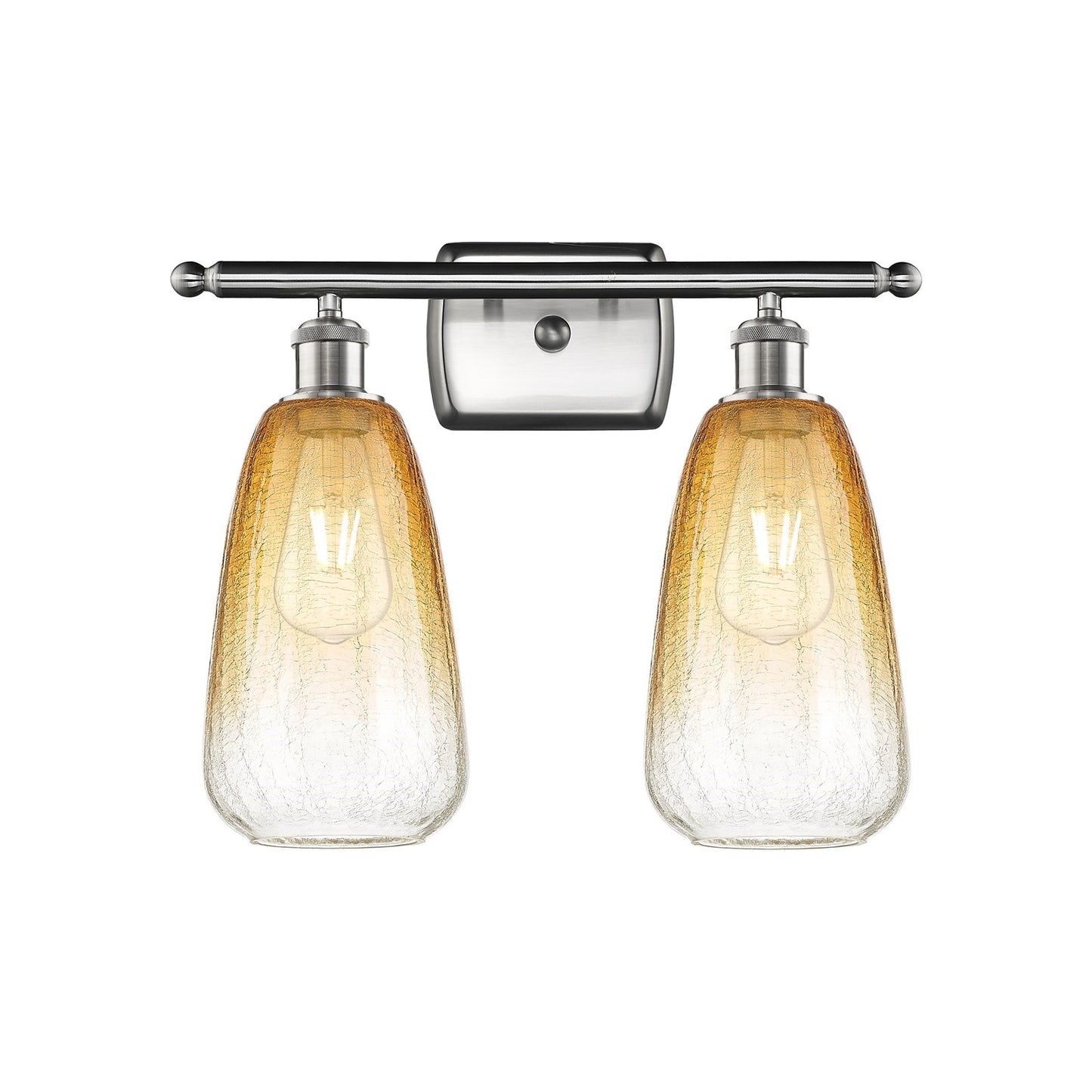 Innovations Brookhaven Almond 16in 2-Light Bath Vanity | Industrial Brushed Satin Nickel and Amber Glass | Bathroom | Model 516-2W-SN-G480-6AM