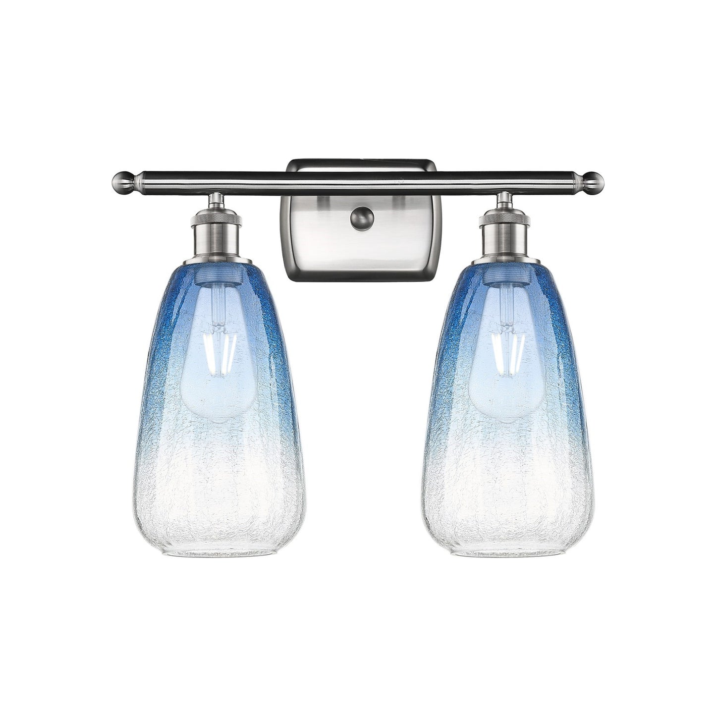 Innovations Brookhaven Almond 16in 2-Light Bath Vanity | Industrial Brushed Satin Nickel and Sapphire Blue Glass | Model 516-2W-SN-G480-6SB