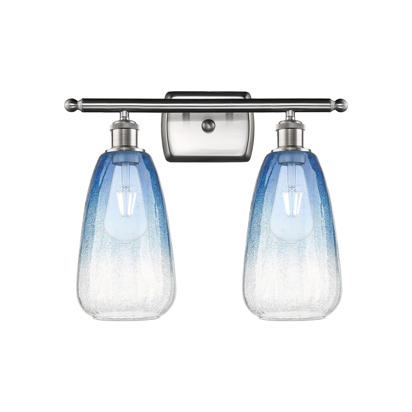 Innovations Brookhaven Almond 16in 2-Light Bath Vanity | Industrial Brushed Satin Nickel and Sapphire Blue Glass | Model 516-2W-SN-G480-6SB