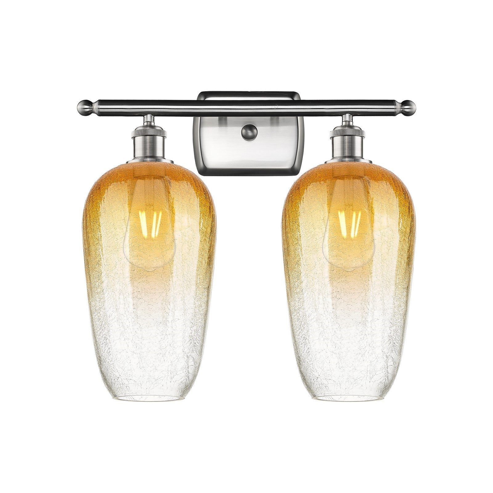Innovations Brookhaven Flute 17in 2-Light Bath Vanity | Industrial Brushed Satin Nickel and Amber Glass | Bathroom | Model 516-2W-SN-G484-7AM