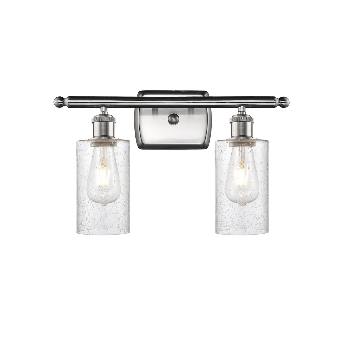 Innovations Clymer 14in 2-Light Bath Vanity | Transitional Brushed Satin Nickel and Seedy Glass | Bathroom & Powder Room | Model 516-2W-SN-G804