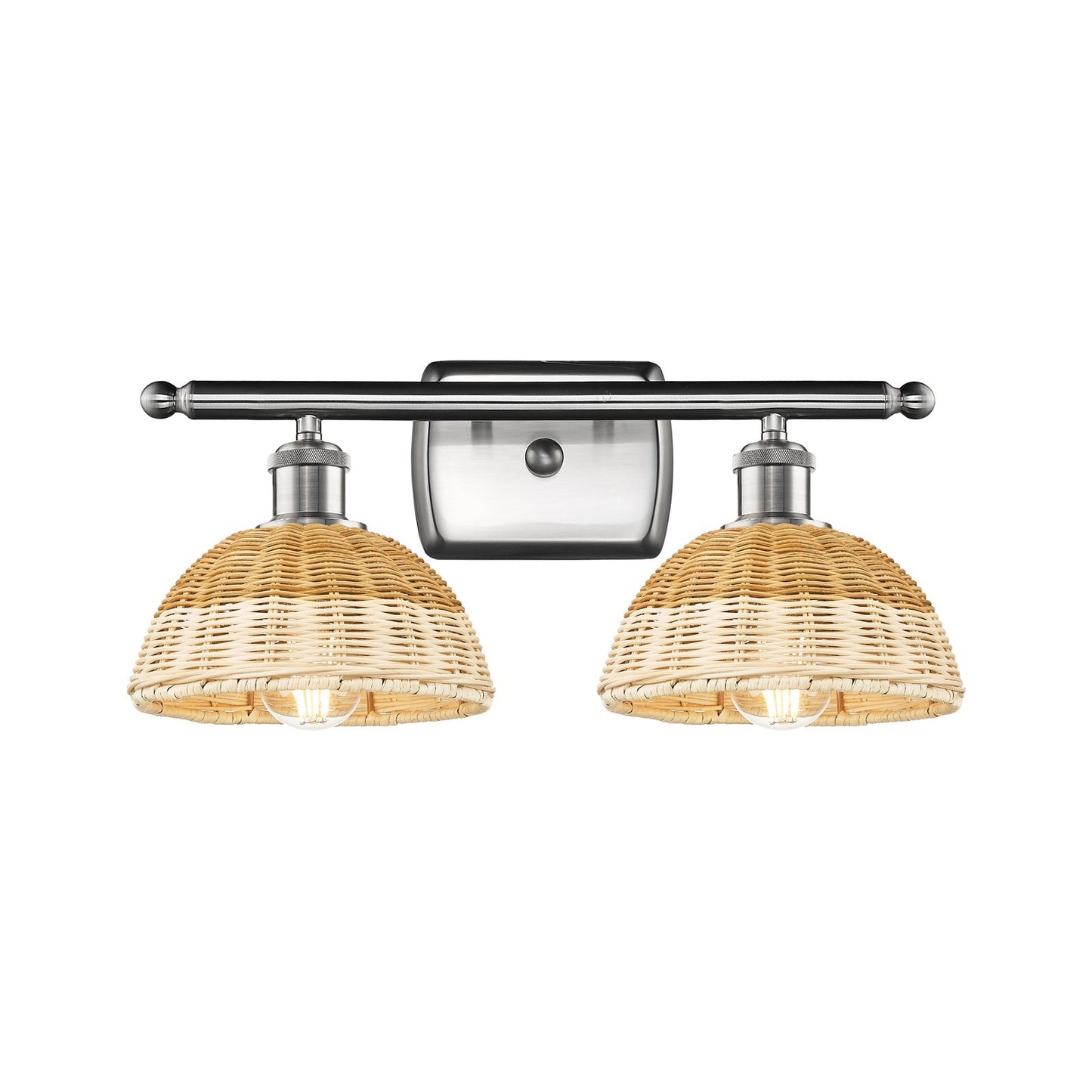 Innovations Bristol Natural II 18in 2-Light Bath Vanity | Industrial Brushed Satin Nickel and Natural Fiber | Bathroom | Model 516-2W-SN-NBD2-75-NAT