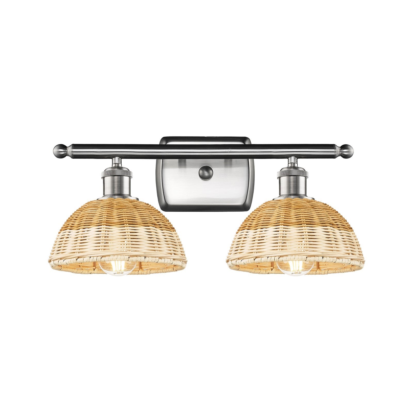 Innovations Bristol Natural II 18in 2-Light Bath Vanity | Industrial Brushed Satin Nickel and Natural Fiber | Bathroom | Model 516-2W-SN-NBD2-75-NAT