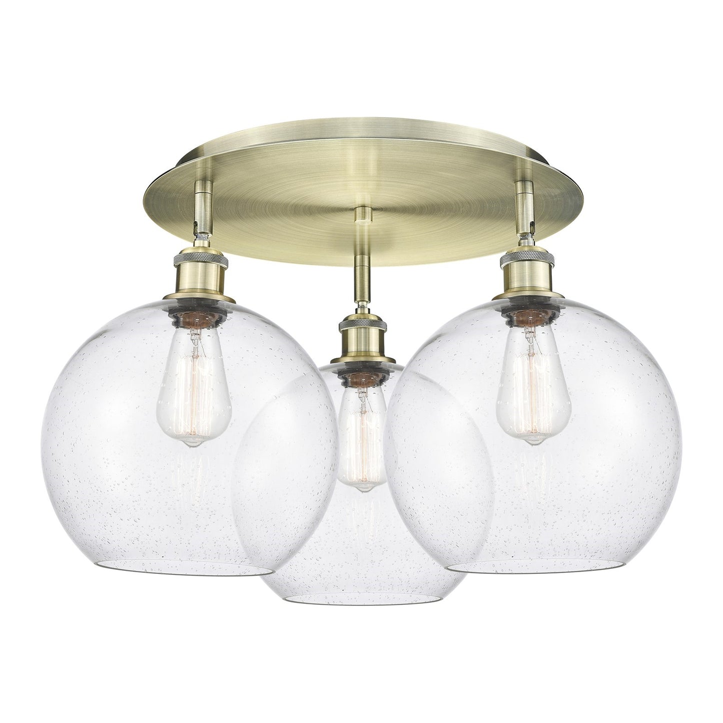 Innovations Athens 22in 3-Light Semi-Flush | Industrial Antique Brass and Seedy Glass | Kitchen & Dining Room | Model 516-3C-AB-G124-10