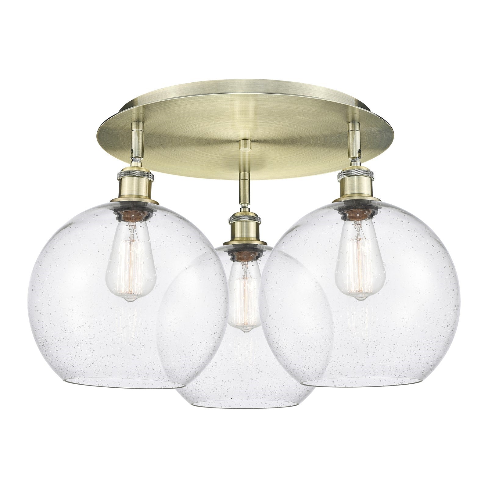 Innovations Athens 22in 3-Light Semi-Flush | Industrial Antique Brass and Seedy Glass | Kitchen & Dining Room | Model 516-3C-AB-G124-10