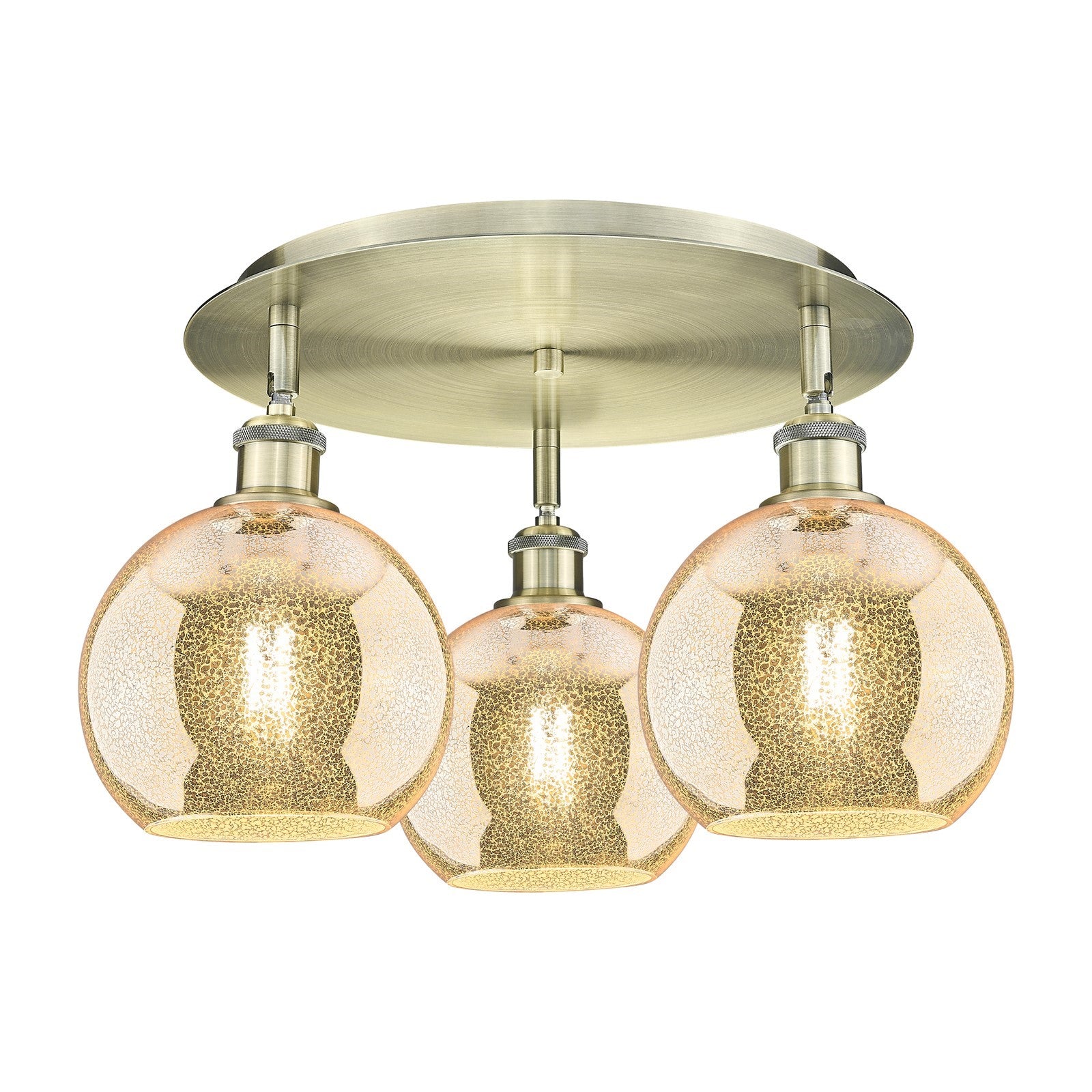 Innovations Athens 20in 3-Light Semi-Flush | Industrial Antique Brass and Mercury Glass | Kitchen & Dining Room | Model 516-3C-AB-G128-8