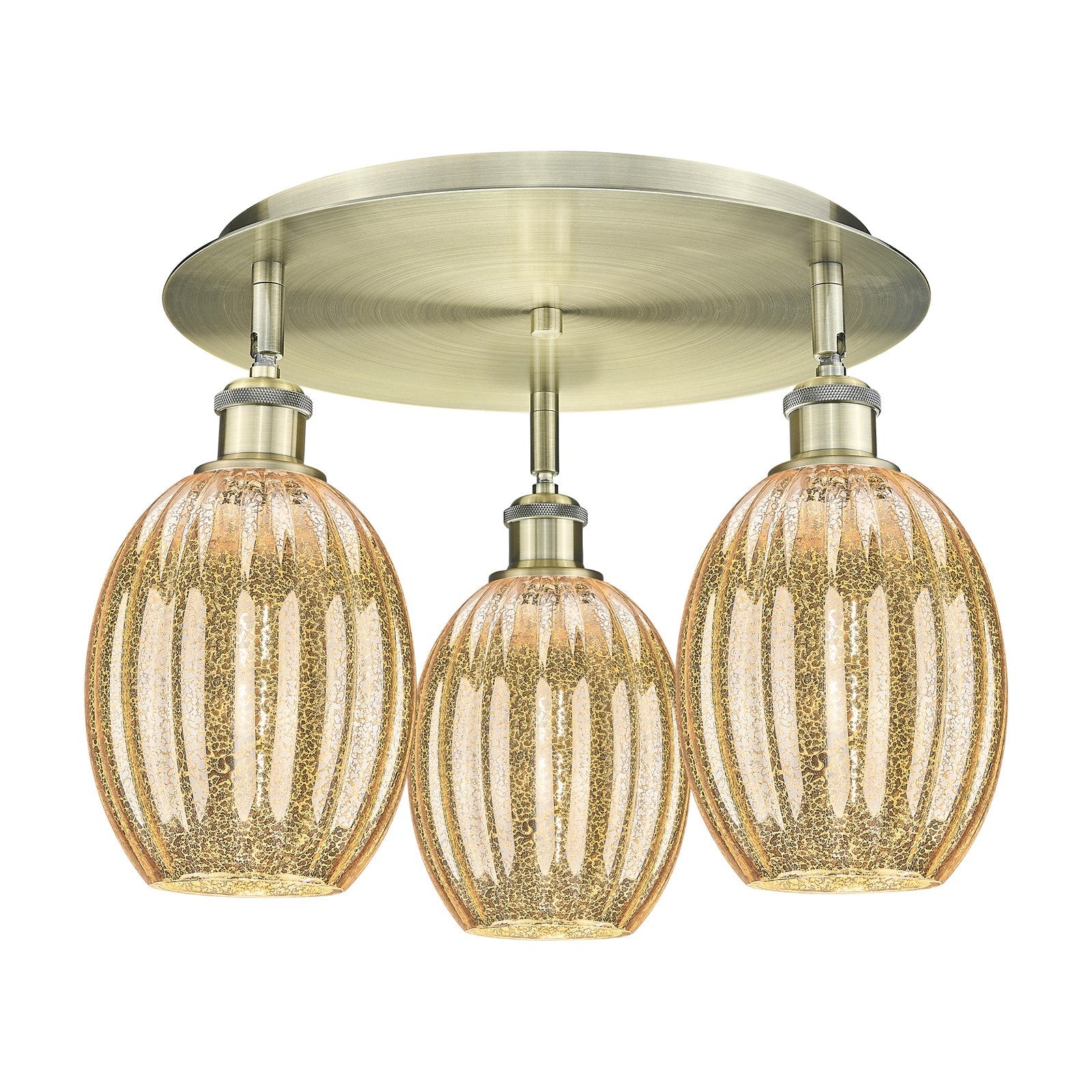 Innovations Preston Bulb 18in 3-Light Semi-Flush | Industrial Antique Brass and Mercury Glass | Kitchen & Dining Room | Model 516-3C-AB-G459-6ME