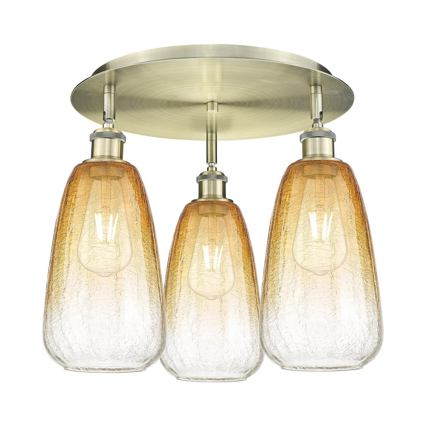Innovations Brookhaven Almond 18in 3-Light Semi-Flush Mount | Industrial Antique Brass and Amber Glass | Kitchen & Hallway | Model 516-3C-AB-G480-6AM