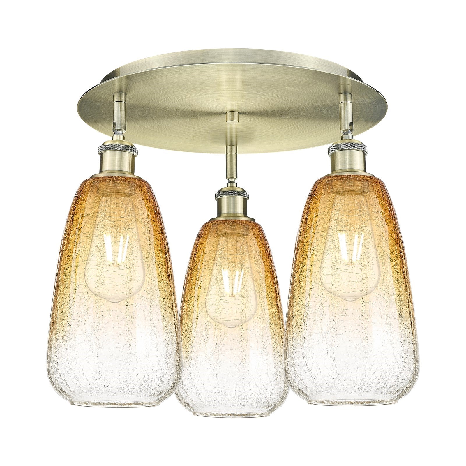 Innovations Brookhaven Almond 18in 3-Light Semi-Flush Mount | Industrial Antique Brass and Amber Glass | Kitchen & Hallway | Model 516-3C-AB-G480-6AM