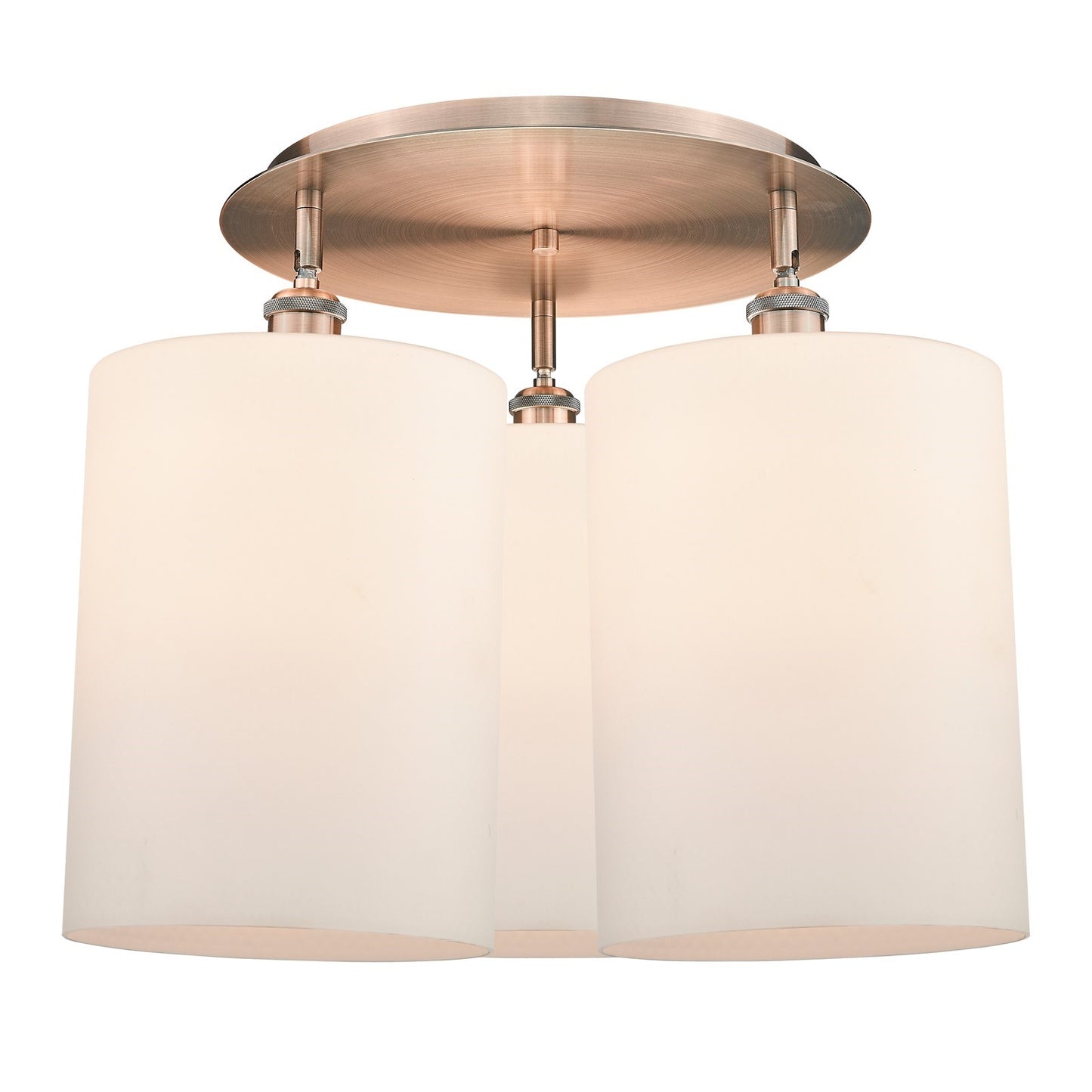 Innovations Cobbleskill 21in 3-Light Semi-Flush Mount | Industrial Antique Copper and Matte White Glass Drum Shade | Kitchen | Model 516-3C-AC-G111-L