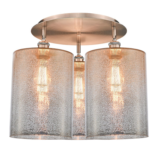 Innovations Cobbleskill 21in 3-Light Semi-Flush Mount | Industrial Antique Copper and Mercury Glass Drum Shade | Kitchen | Model 516-3C-AC-G116-L