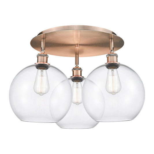 Innovations Athens 22in 3-Light Semi-Flush | Industrial Antique Copper and Clear Glass Shade | Kitchen & Dining Room | Model 516-3C-AC-G122-10