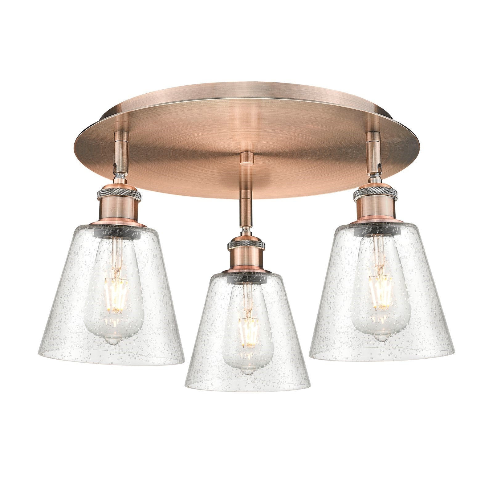 Innovations Caton 17.75in 3-Light Semi-Flush | Art Nouveau Antique Copper and Frosted Glass | Bedroom & Hallway | Model 516-3C-AC-G454
