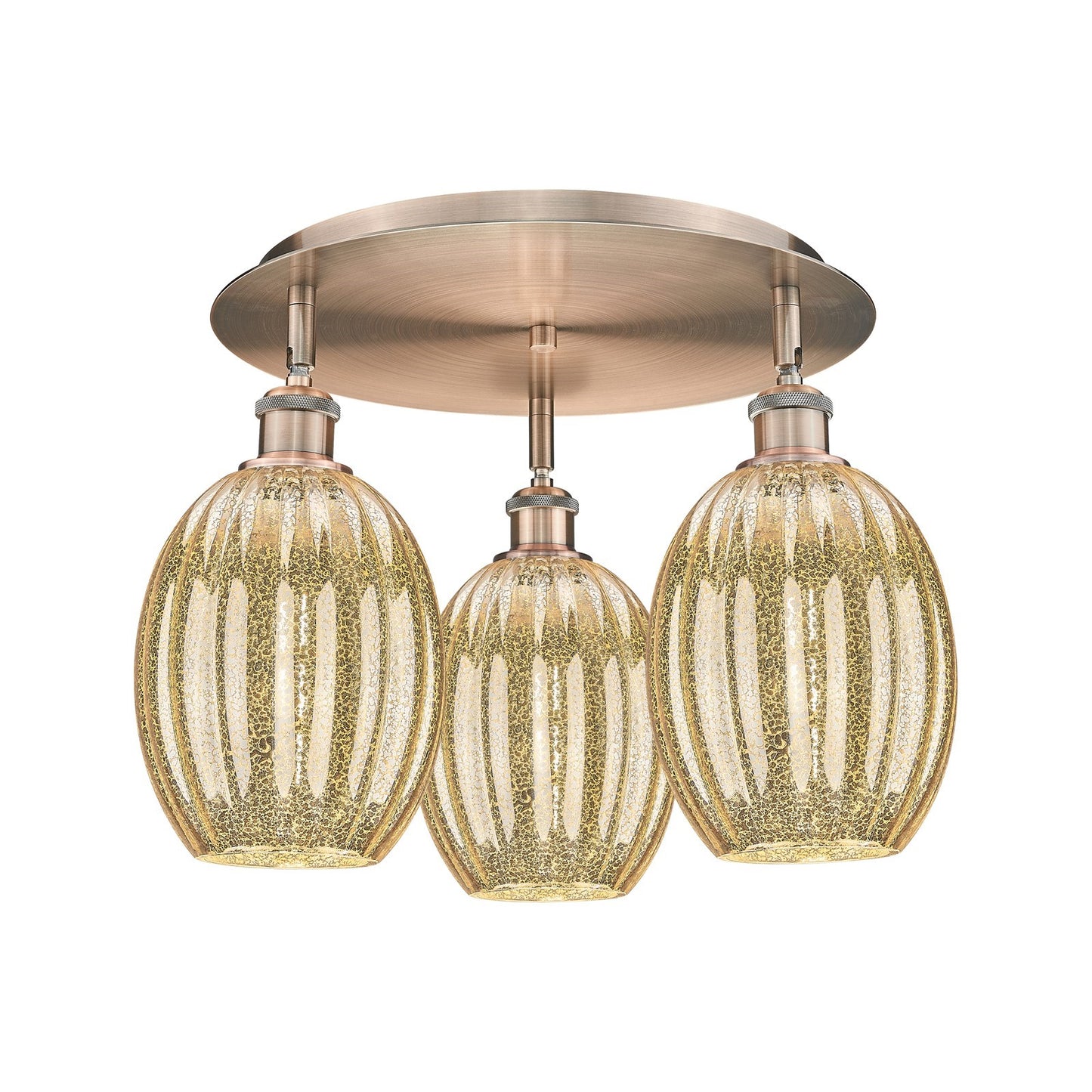 Innovations Preston Bulb 18in 3-Light Semi-Flush | Industrial Antique Copper and Mercury Glass | Kitchen & Dining Room | Model 516-3C-AC-G459-6ME