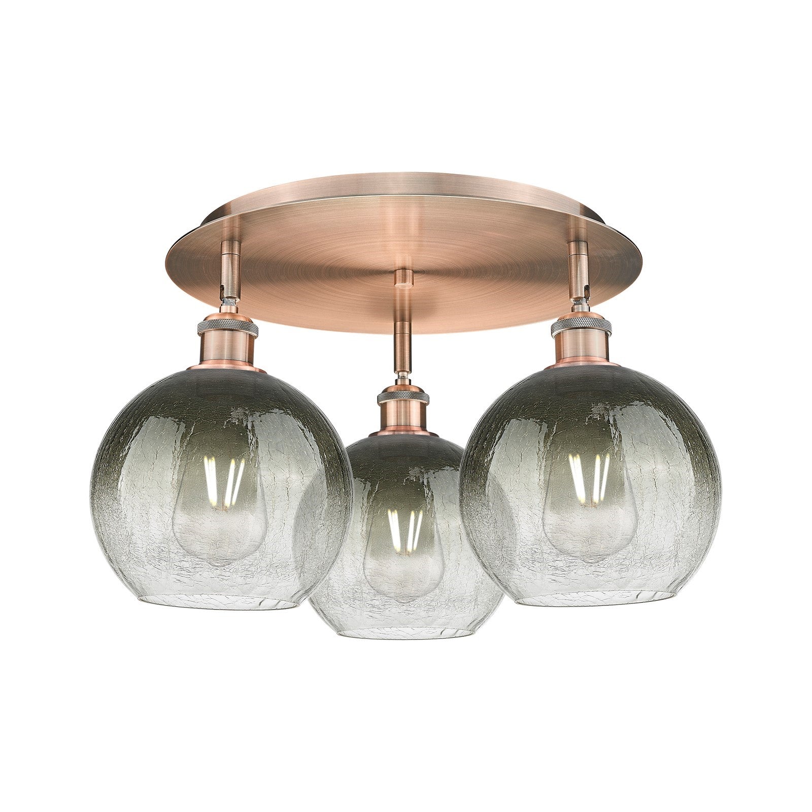Innovations Brookhaven Globe 19.625in 3-Light Semi-Flush | Industrial Antique Copper and Slate Glass | Living Room | Model 516-3C-AC-G483-8SL