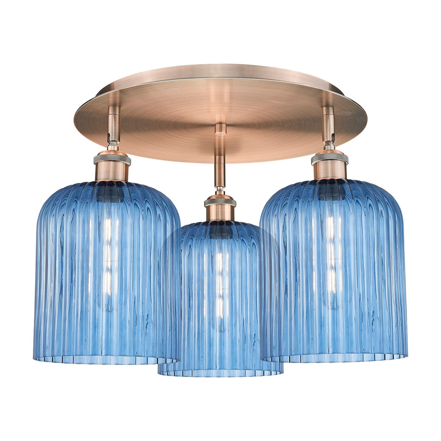 Innovations Bridal Veil 17in 3-Light Semi-Flush | Art Nouveau Antique Copper and Princess Blue Glass | Kitchen & Dining | Model 516-3C-AC-G559-8BL