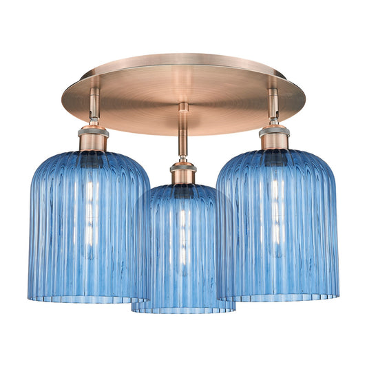 Innovations Bridal Veil 17in 3-Light Semi-Flush | Art Nouveau Antique Copper and Princess Blue Glass | Kitchen & Dining | Model 516-3C-AC-G559-8BL
