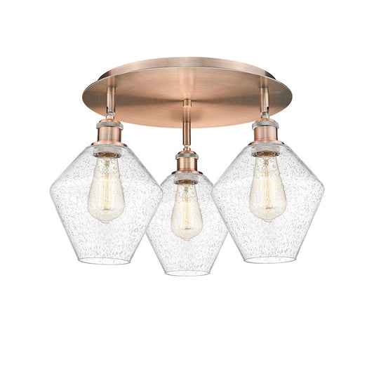 Innovations Lighting Cindyrella 3-Light 20in Flush Mount | Industrial Antique Copper Steel and Seedy Glass | Bedroom & Hallway | Model 516-3C-AC-G654-8