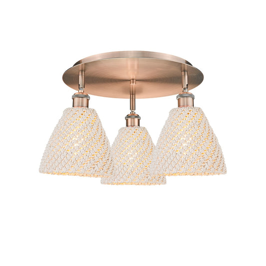 Innovations Bristol Natural 19in 3-Light Semi-Flush | Farmhouse Antique Copper and Natural Fiber | Kitchen & Dining Room | Model 516-3C-AC-NBD-75-NAT