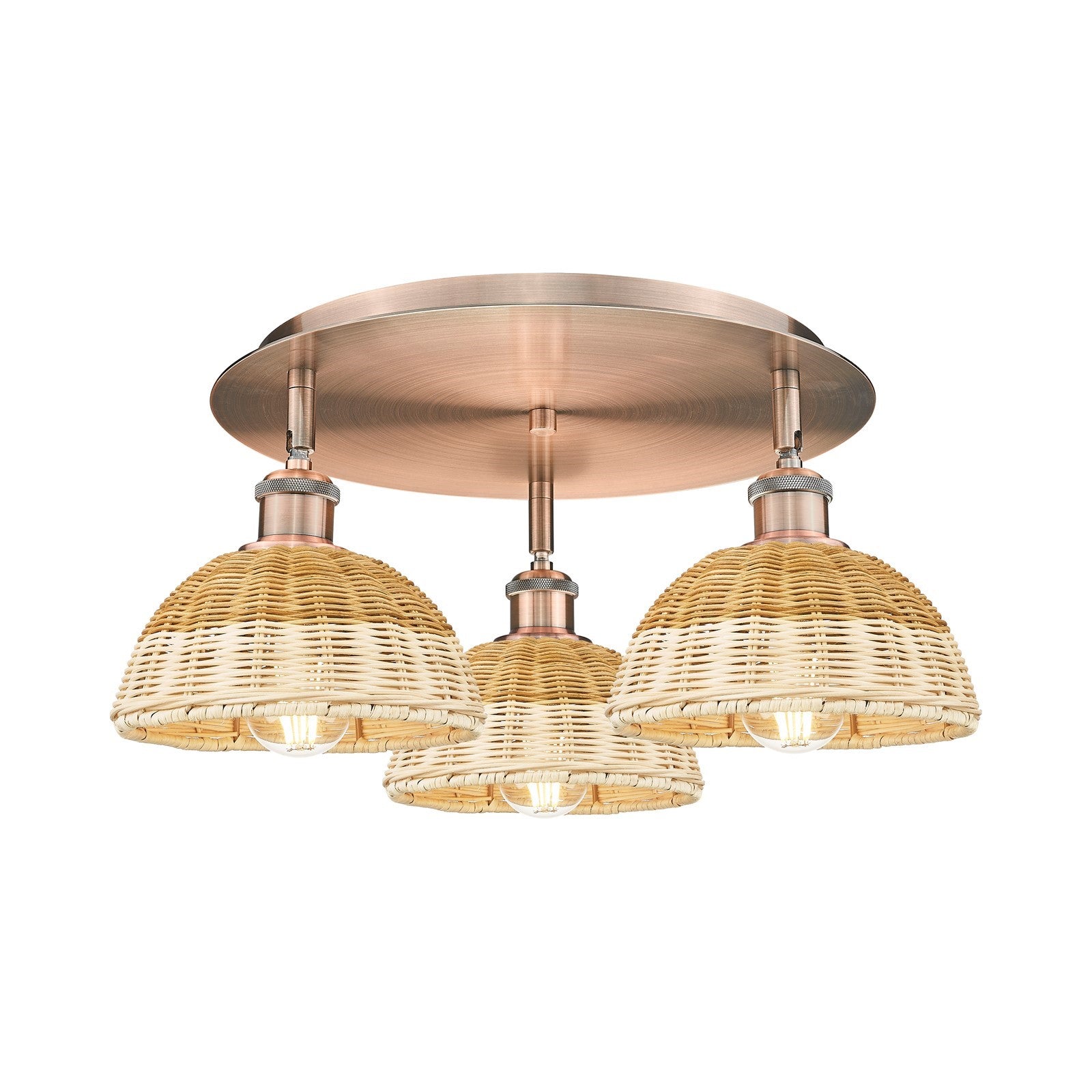 Innovations Bristol Natural II 19in 3-Light Semi-Flush | Industrial Antique Copper and Natural Fiber | Kitchen & Dining | Model 516-3C-AC-NBD2-75-NAT