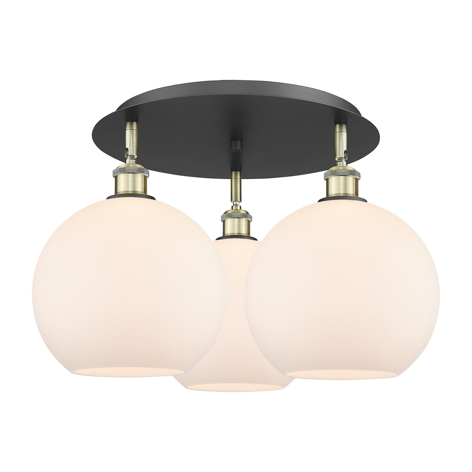 Innovations Athens 22in 3-Light Semi-Flush Mount | Industrial Black Antique Brass Steel and Matte White Glass | Kitchen & | Model 516-3C-BAB-G121-10