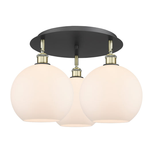 Innovations Athens 22in 3-Light Semi-Flush Mount | Industrial Black Antique Brass Steel and Matte White Glass | Kitchen & | Model 516-3C-BAB-G121-10
