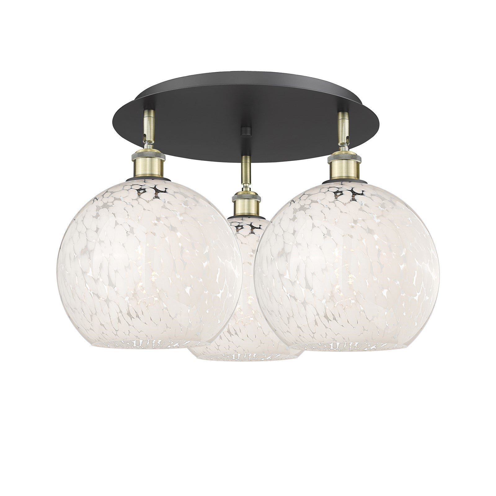 Innovations White Mouchette 22in 3-Light Semi-Flush | Art Nouveau Black Antique Brass and White Mouchette Glass | Model 516-3C-BAB-G1216-10WM