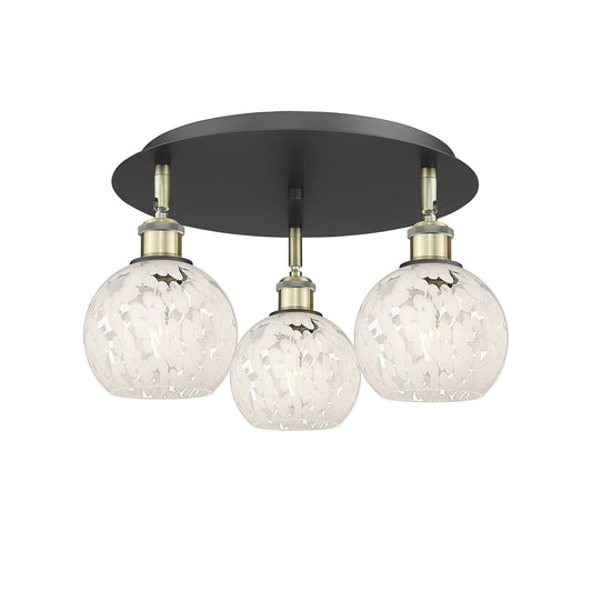Innovations White Mouchette 18in 3-Light Semi-Flush | Art Nouveau Black Antique Brass and White Mouchette Glass | Model 516-3C-BAB-G1216-6WM