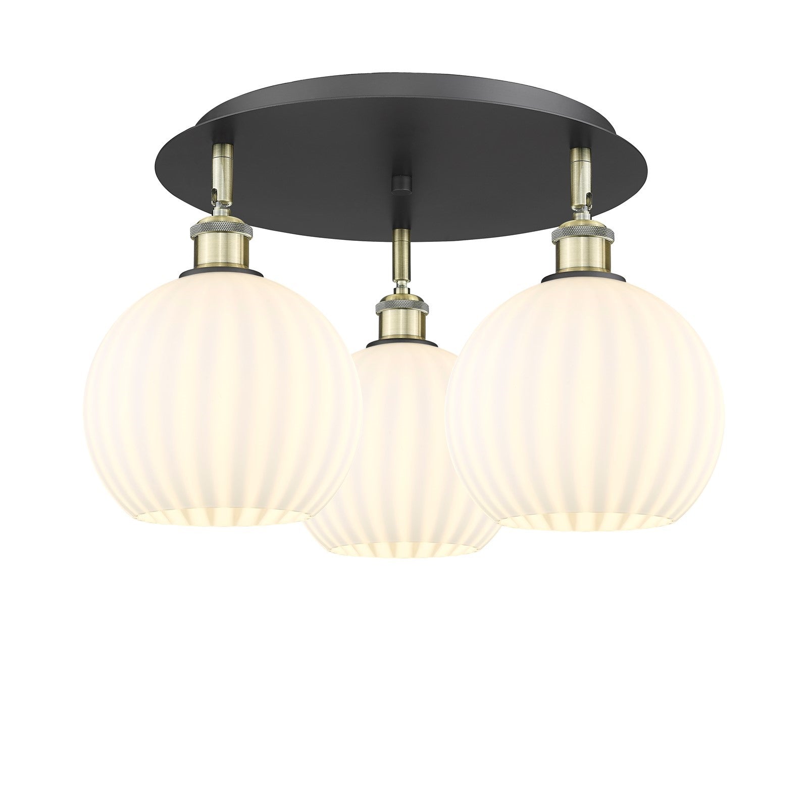 Innovations Ballston 20in 3-Light Semi-Flush Mount | Art Nouveau Black Antique Brass and White Venetian Glass | Model 516-3C-BAB-G1217-8WV