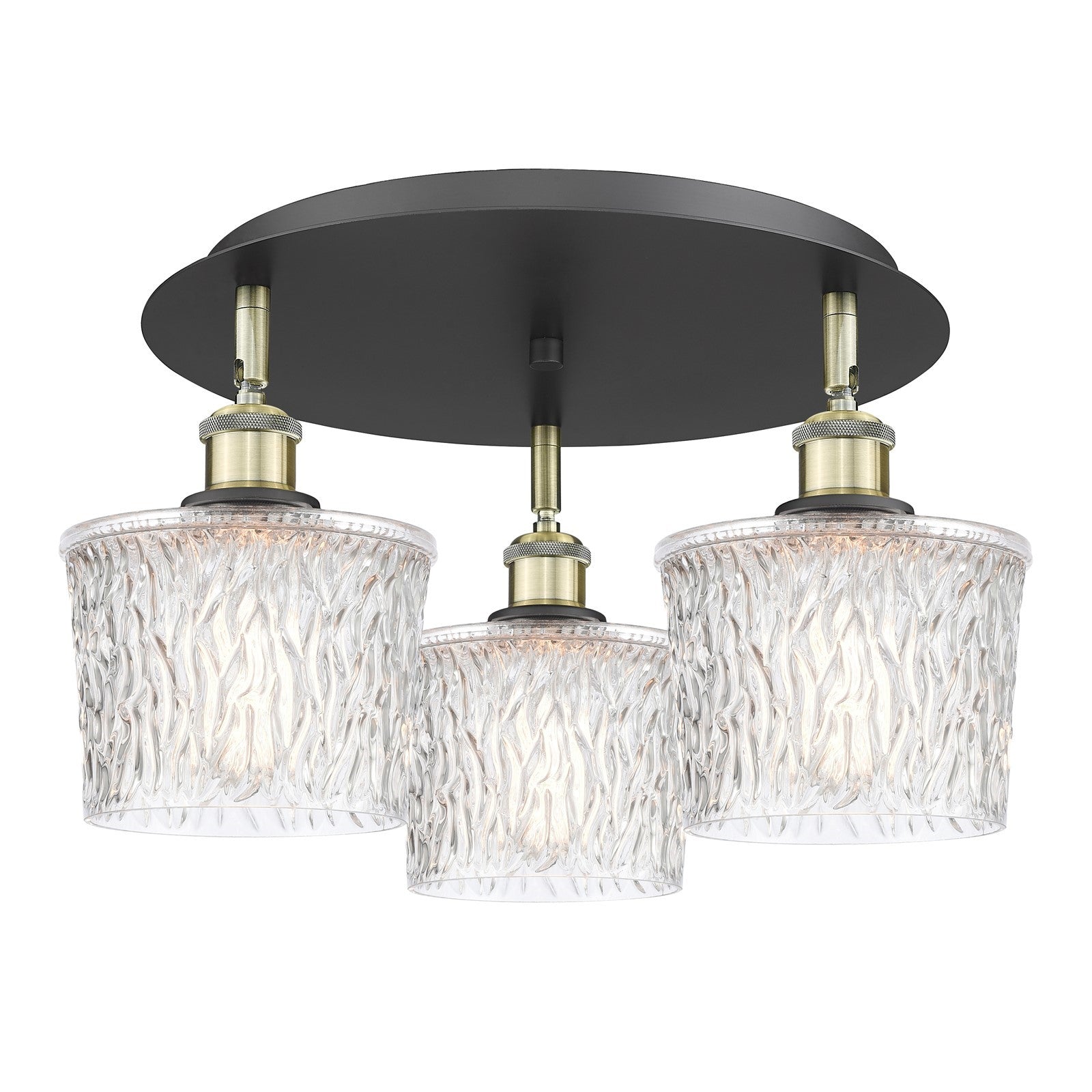 Innovations Niagara 18in 3-Light Semi-Flush Mount | Industrial Black Antique Brass and Clear Glass | Damp-Rated Kitchen | Model 516-3C-BAB-G402