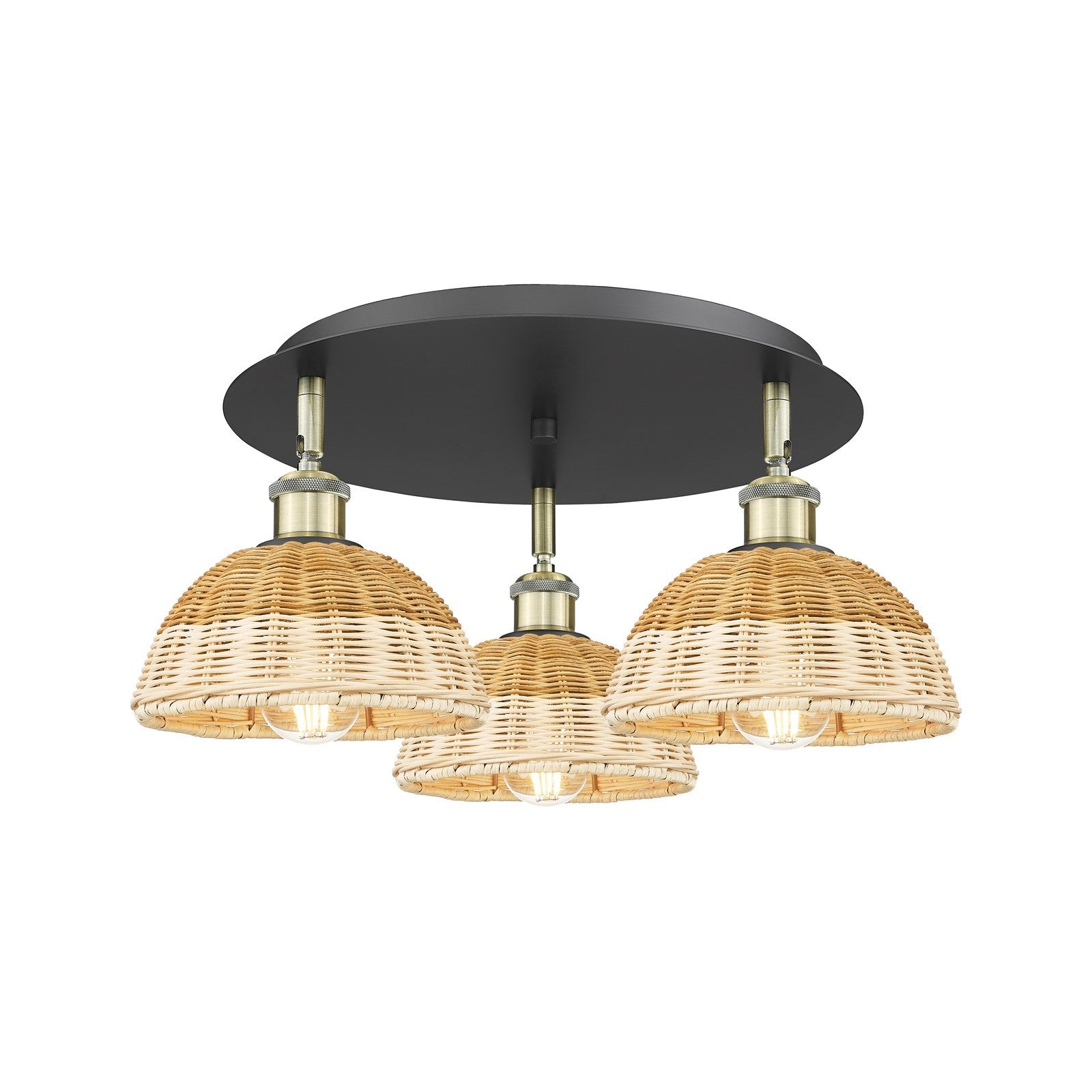 Innovations Bristol Natural II 19.25in 3-Light Semi-Flush | Industrial Black Antique Brass and Natural Fiber | Kitchen | Model 516-3C-BAB-NBD2-75-NAT