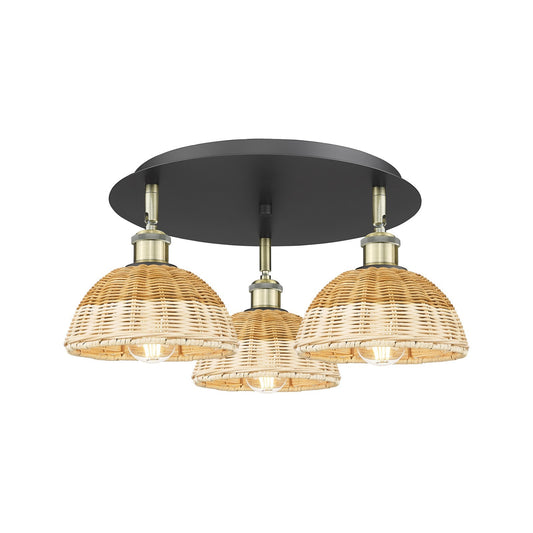 Innovations Bristol Natural II 19.25in 3-Light Semi-Flush | Industrial Black Antique Brass and Natural Fiber | Kitchen | Model 516-3C-BAB-NBD2-75-NAT