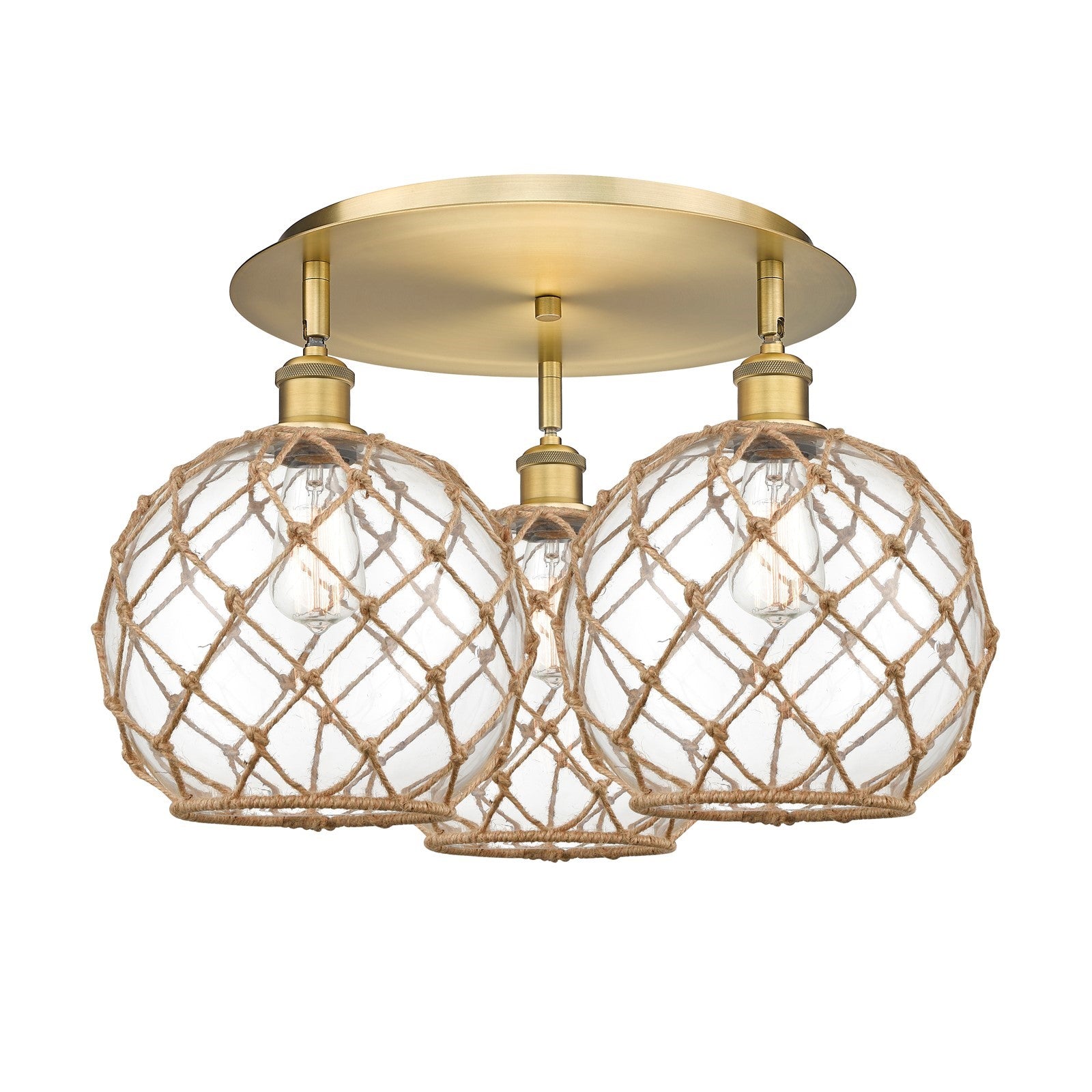 Innovations Farmhouse Rope 22in 3-Light Semi-Flush Mount | Industrial Brushed Brass and Clear Glass | Kitchen & Dining | Model 516-3C-BB-G122-10RB