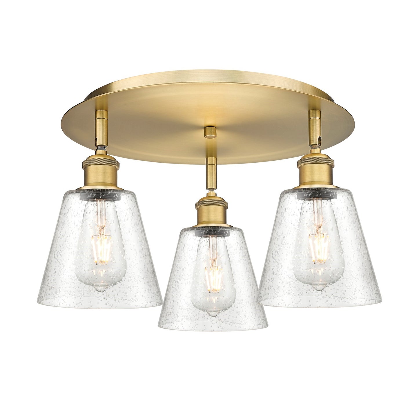 Innovations Caton 18in 3-Light Semi-Flush Mount | Industrial Brushed Brass and Frosted Glass | Kitchen & Dining Room | Model 516-3C-BB-G454