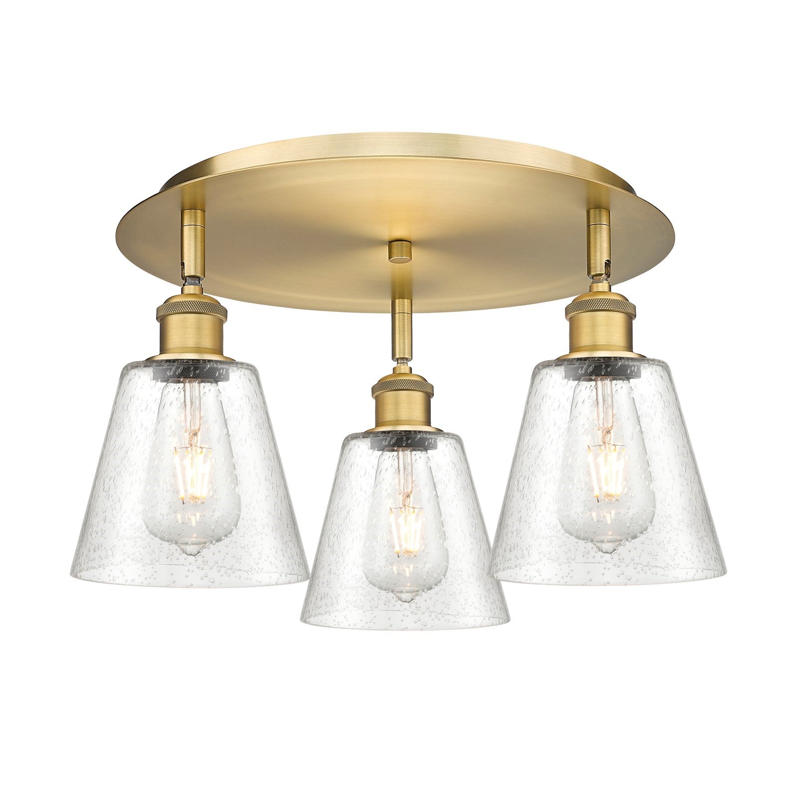 Innovations Caton 18in 3-Light Semi-Flush Mount | Industrial Brushed Brass and Frosted Glass | Kitchen & Dining Room | Model 516-3C-BB-G454