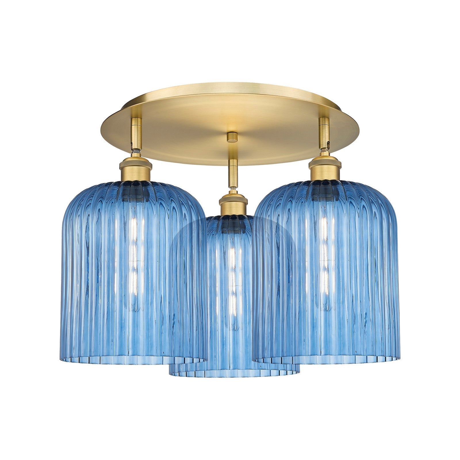 Innovations Bridal Veil 17in 3-Light Semi-Flush Mount | Art Nouveau Brushed Brass and Princess Blue Glass | Kitchen | Model 516-3C-BB-G559-8BL