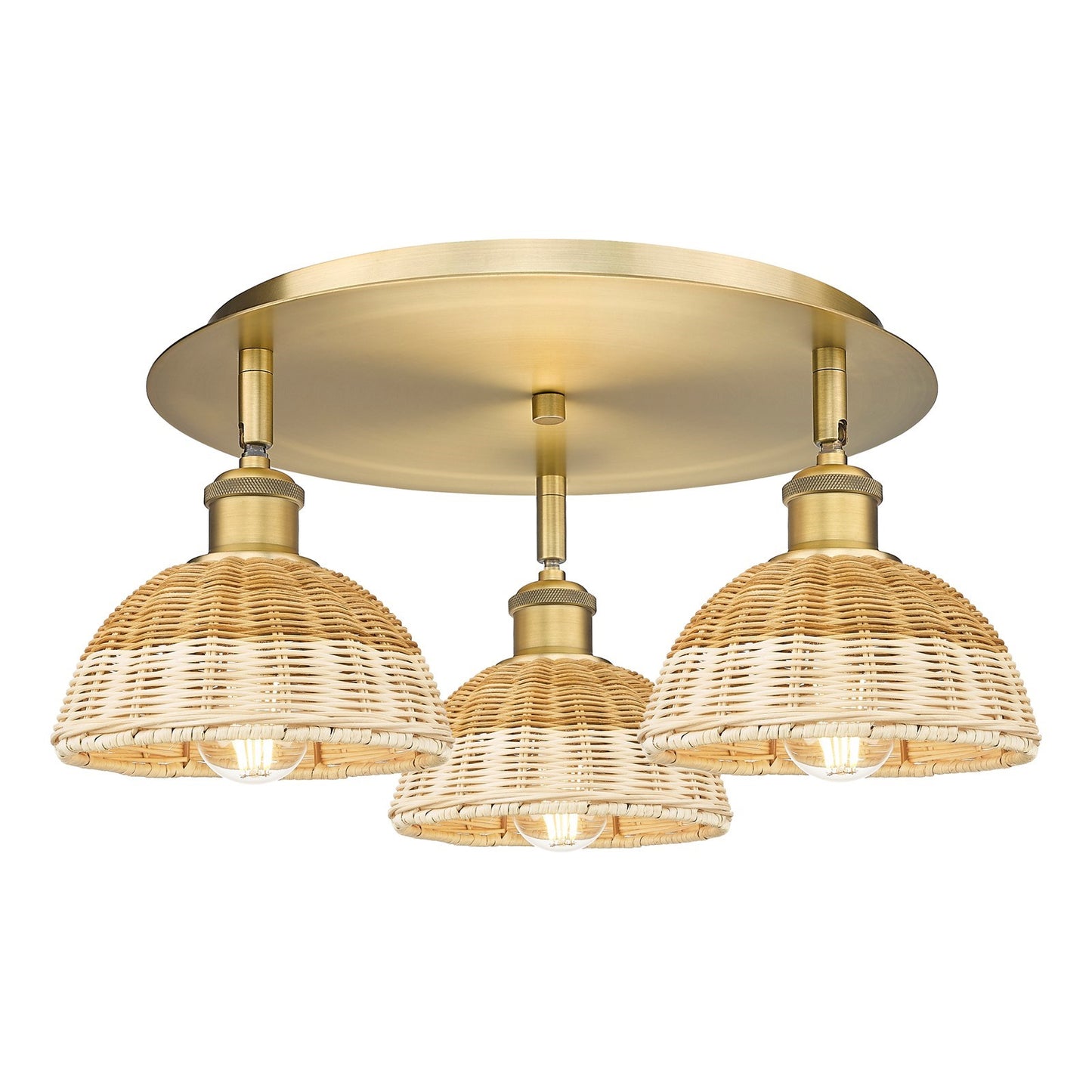 Innovations Bristol Natural II 19in 3-Light Semi-Flush | Industrial Brushed Brass and Natural Fiber Dome Shade | Model 516-3C-BB-NBD2-75-NAT