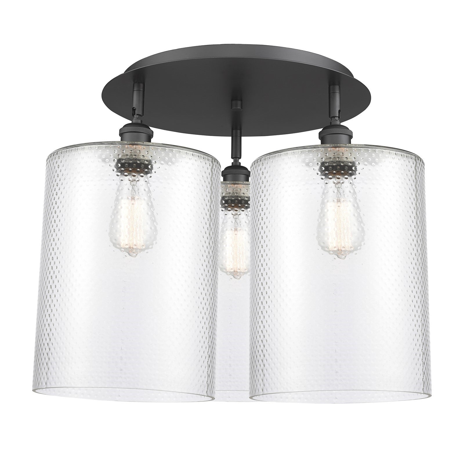 Innovations Cobbleskill 21in 3-Light Semi-Flush | Industrial Matte Black and Clear Glass | Kitchen & Hallway | Model 516-3C-BK-G112-L